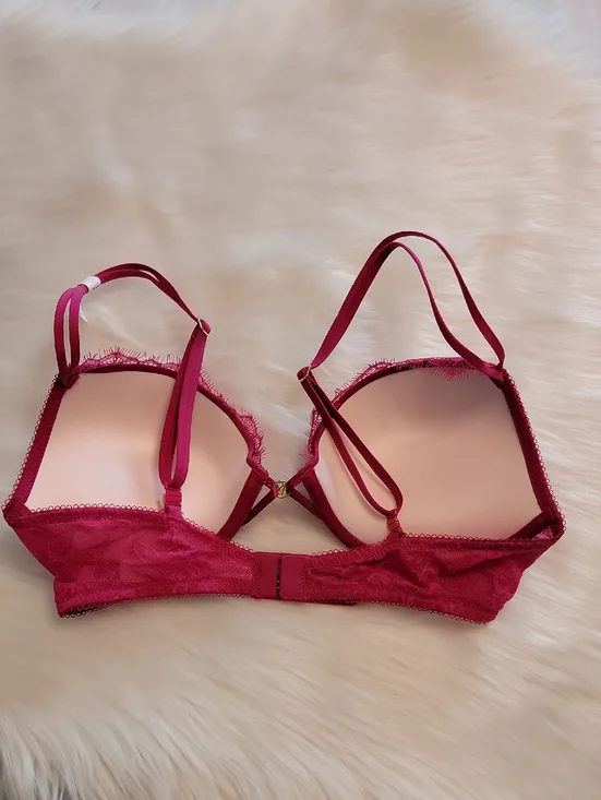 Victoria Secret Women's Very Sexy Push Up Bra 32C Deep Red Burgundy Lace - Picture 2 of 8